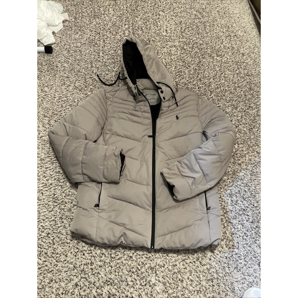 Polo Ralph Lauren New Polyester Puffer Jacket‎ Size L Fleece Lining Hooded Stone